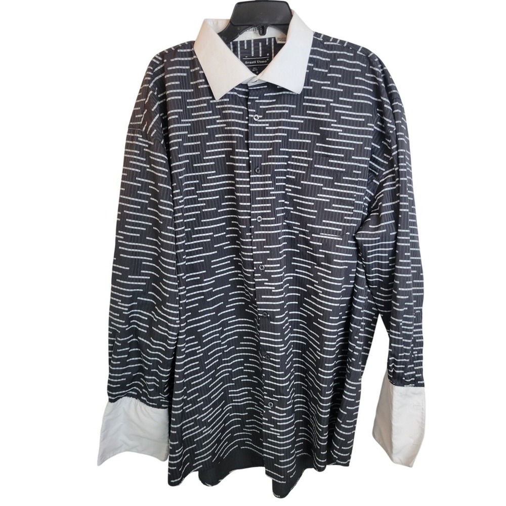 Avanti Uomo Dress Shirt Dash Contrast Collar‎ Cuffs Black Mens 19.5 36/37